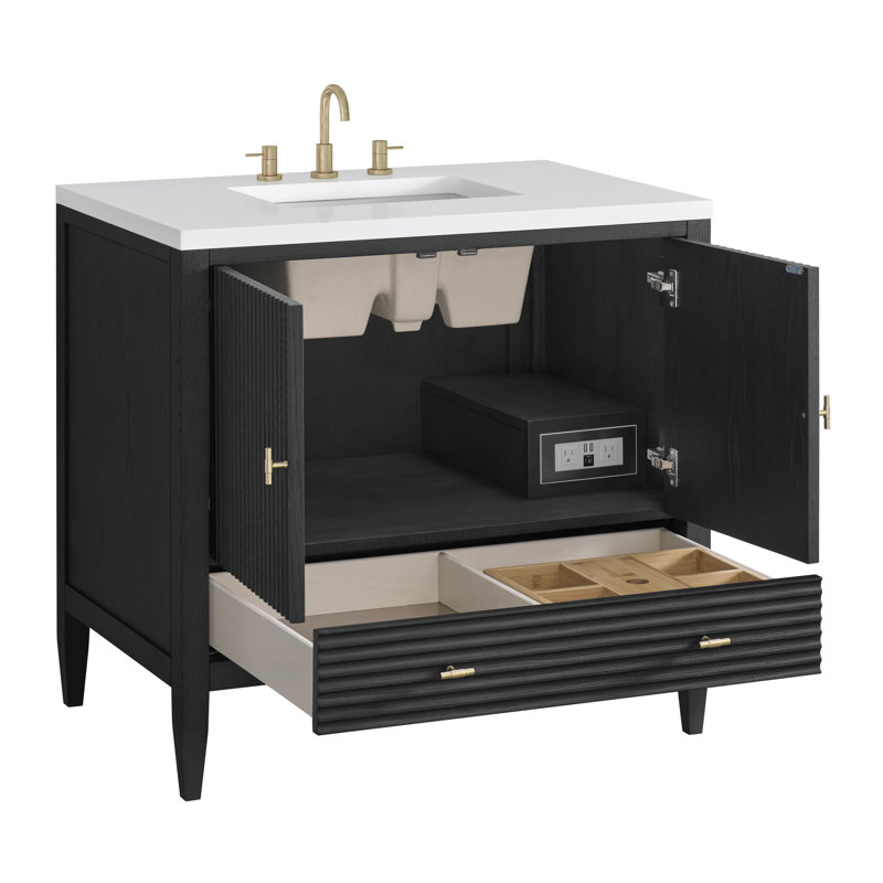 Myrrin 36'' W Single Vanity, Carbon Oak, White Zeus, 8" Widespread
