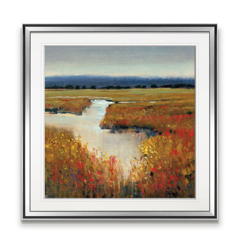 « marshaling land i », peinture, H 16 po x l 16 po x P 1,5 po, Encadrement argenté
