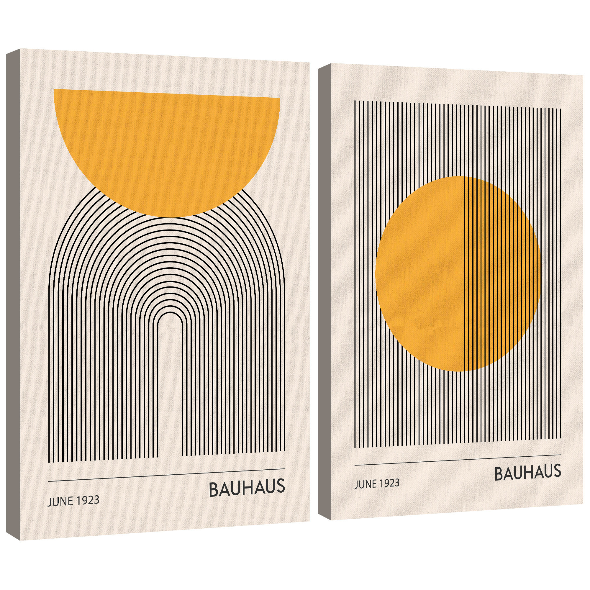 Mid Century Modern Boho Bauhaus Solar Sun Abstract Art Decor Framed On Canvas 2 Pieces Print, Wrapped Canvas, 24" H x 32" W