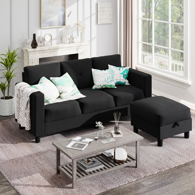  76.5" Upholstered Sofa Couch, Black