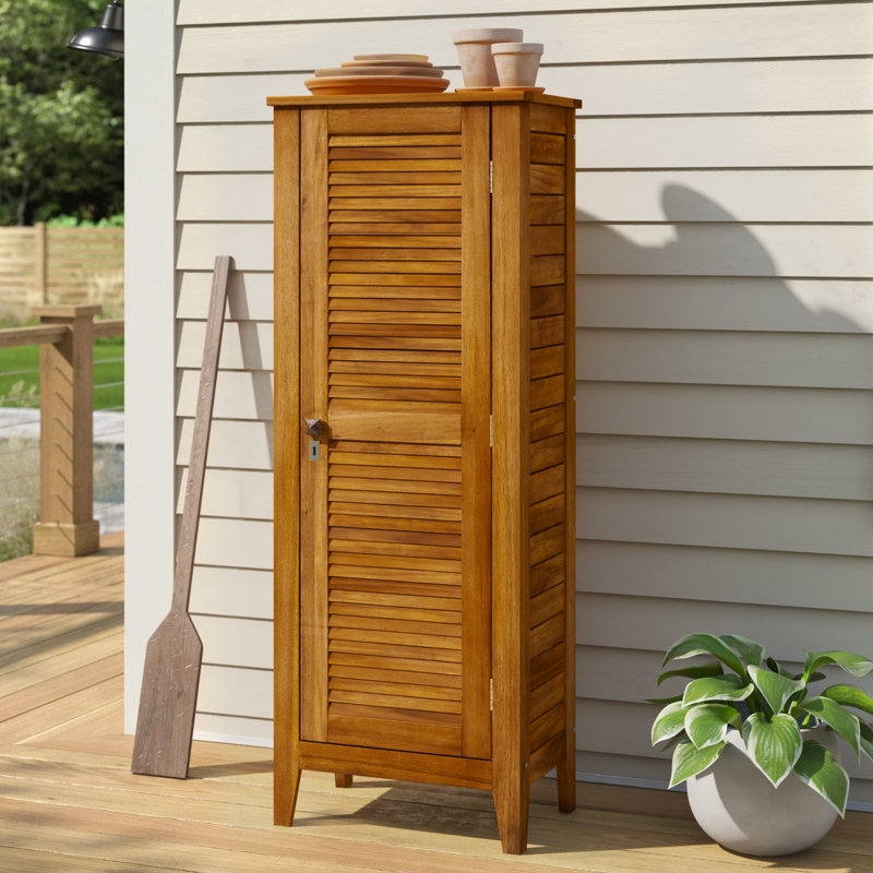 Beachcrest Home™ Anjenette 24'' W 104.73 Gallons Water Resistant Solid Wood Acacia Lockable Cabinet Deck Box, Golden Teak