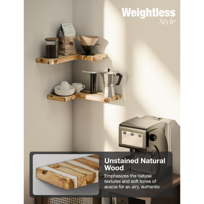 2 Piece L-Shaped Acacia Floating, Oak