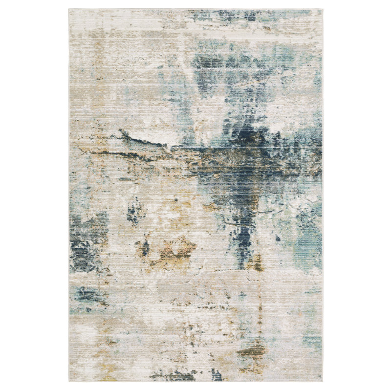 Tapis ivoire / bleu Goulart, Rectangle 7 pi 10 po x 10 pi 10 po