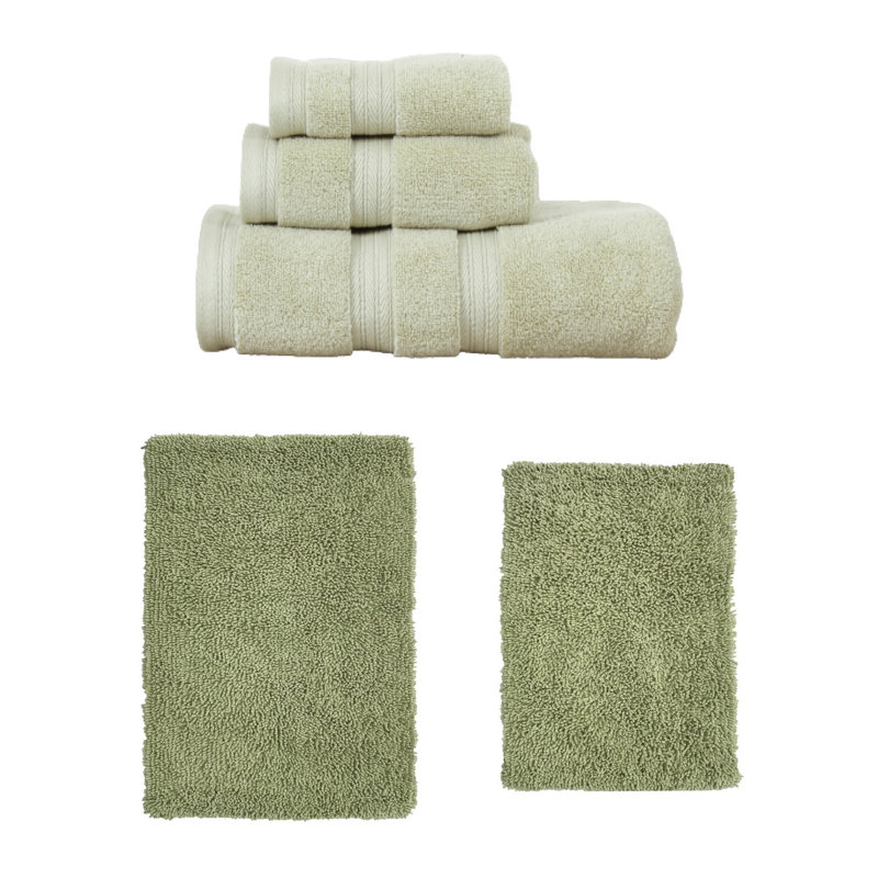 Bruno Collection 100% Soft Cotton 3 Pc Towel Set & 2 Pc Bath Rug Set, (Set of 5), Green