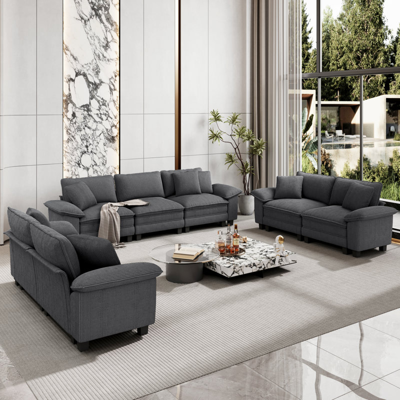 3-Piece Upholstered Modular Sectional Sofa Sets, Oversized Couch Set with Sofa and Loveseats, Gray Corduroy