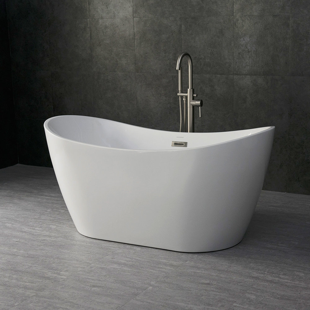 59'' x 29'' Freestanding Soaking Acrylic Bathtub, White, Brushed Nickel