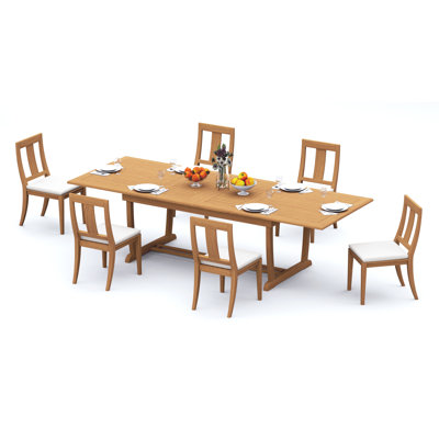 Ensemble de salle à manger 11 pièces en bois de teck de qualité A: table à double tréteaux à pieds à double rallonge de 118 po et chaises sans accoudoirs Osborne # 11OS2500