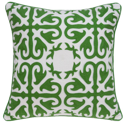 Parkland Collection Ceti Green and White 20" Square Cotton Decorative Throw Pillow
