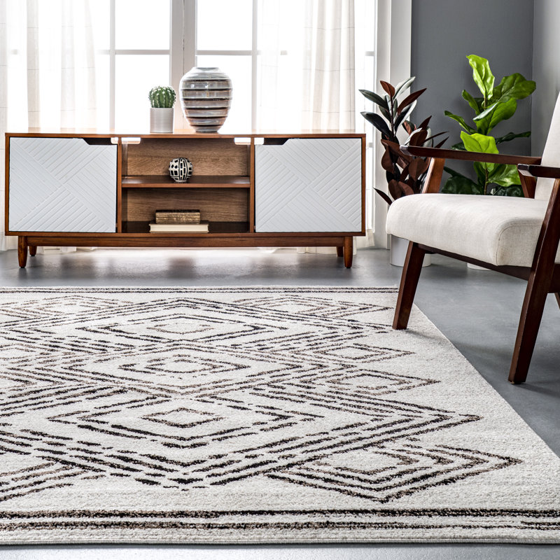 Bartett Southwestern Beige/Black Area Rug, Rectangle 7'10" x 10'