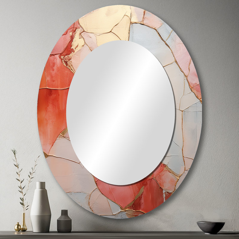 Coral Gold Minimalisme Poteries - Grand miroir mural ovale sur métal, 43 po x 33 po