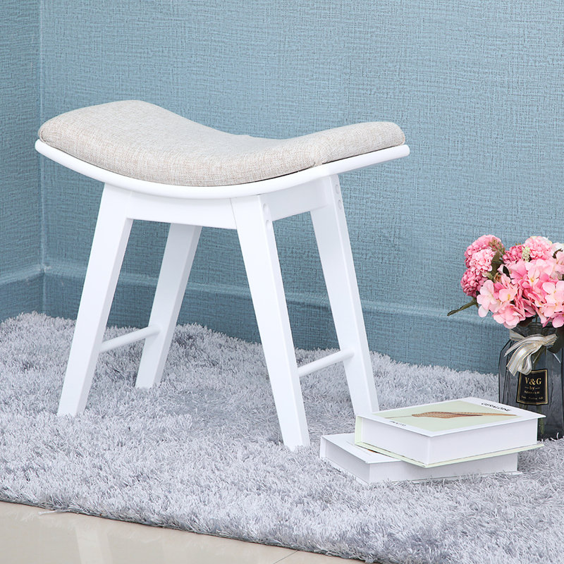 Solid Wood Accent Stool, White