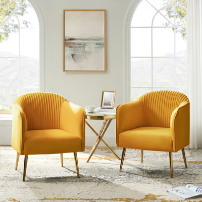 Fauteuil demi-tonneau en velours capitonné Ratzlaff