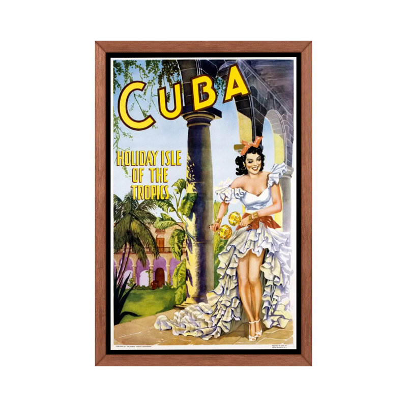 Cuba par Vintage Apple Collection - impression d'art graphique, H 26 po x l 18 po x 1,5 po, Cadre flottant brun