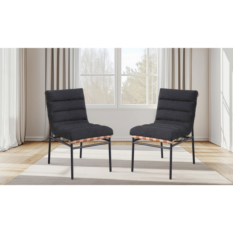 Ensemble de 2 chaises de salle à manger en tissu noir avec pieds en fer noir