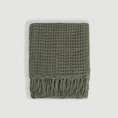 Forest Green Waffle Weave Throw Blanket