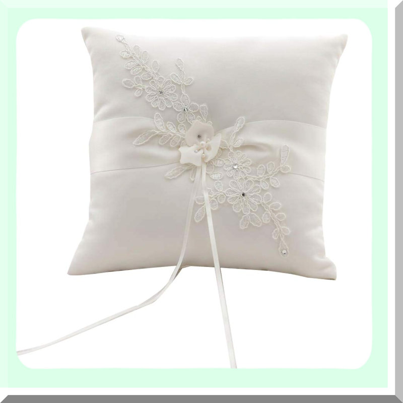 Ivory Wedding Ring Pillow with Pearl Decorations