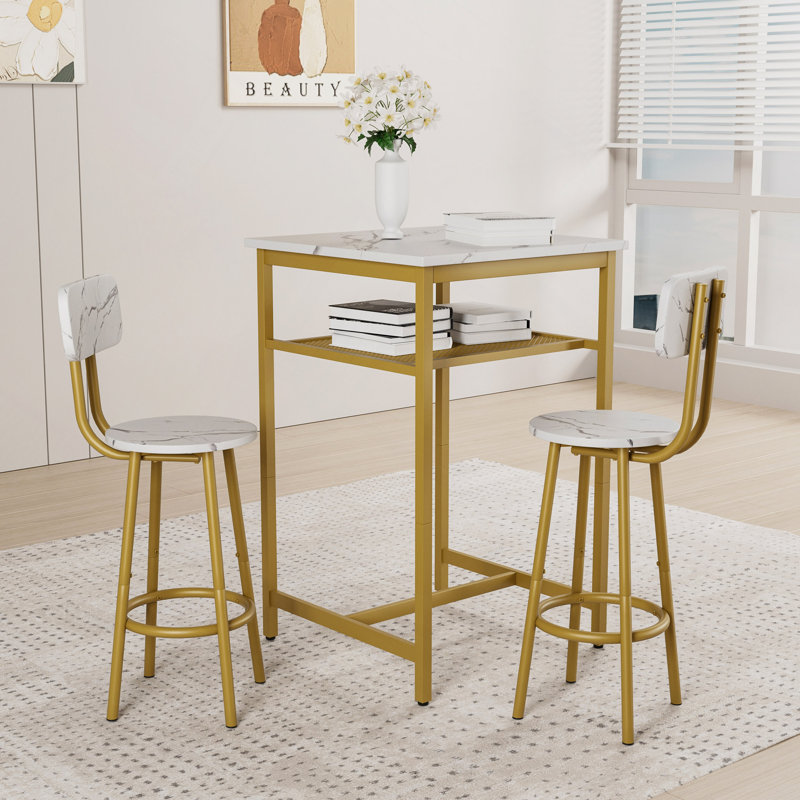 Table de bar, équipée de 2 tabourets de bar, avec dossier et cloison