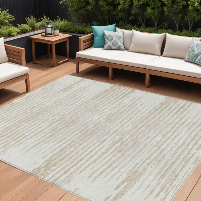 Tapis extérieur lavable rayé ivoire et beige 9 pi x 12 pi