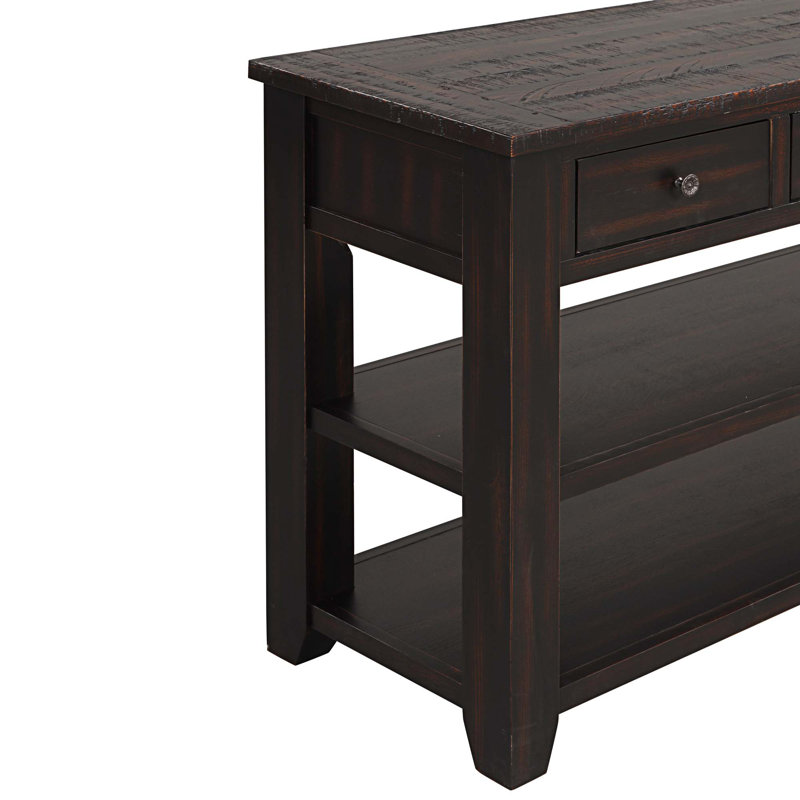 Solid Wood Buffet Console Sofa Table With 3 Drawers And 2 Shelves, Black