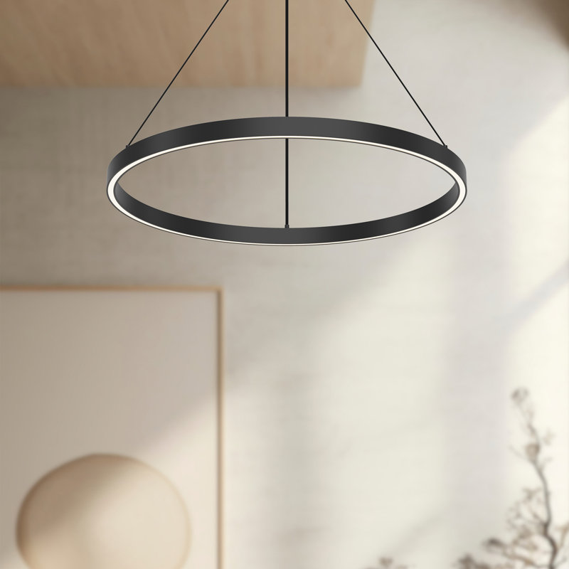Luminaire suspendu unique à 1 lumière Cerchio, Noir, H 1,375 po x l 23,625 po x P 23,625 po