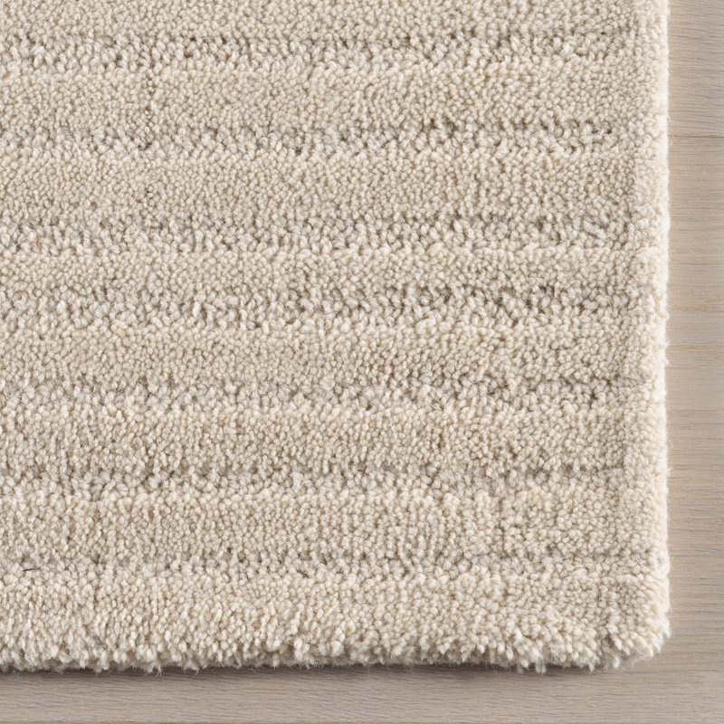 Beige Handmade Wool Tufted Rectangular Area Rug, 4' x 6'