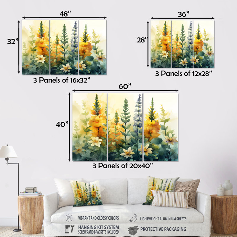 «Sidonie Blooming Garden Lupin - Lupin Wall Art», ensemble de reproductions d'art mural, Métal, H 40 po x l 60 po x P 1 po