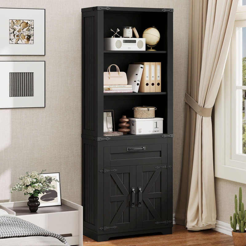 Bibliothèque avec armoire de rangement et tablettes réglables, Blanc
