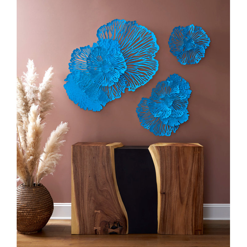 Flower Wall Art Extra Small Metal, Blue