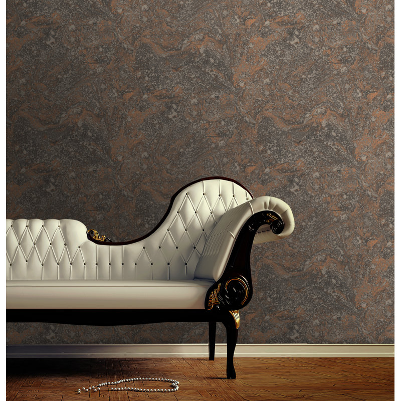 Marble 1m x 53cm Metallic Wallpaper Roll, Black/Copper