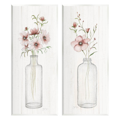 «Pink Blooms Bouquet Arrangement», ensemble de 2 toiles murales par Janet Tava