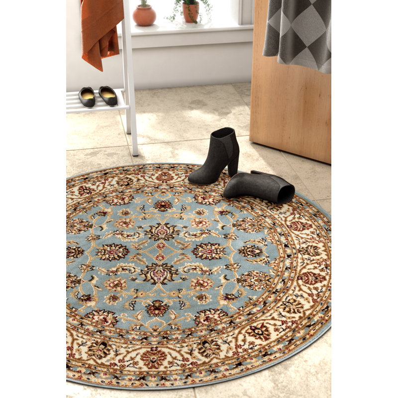 Leilla Sarouk Light Blue Traditional Rug, Round 5'3"