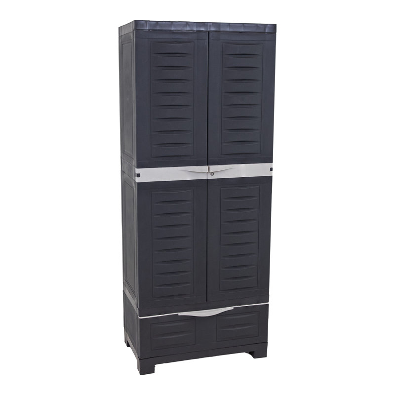 Lockable Storage Cabinet with 3 Adjustable Shelves and Bottom Drawer - Trim, Charcoal