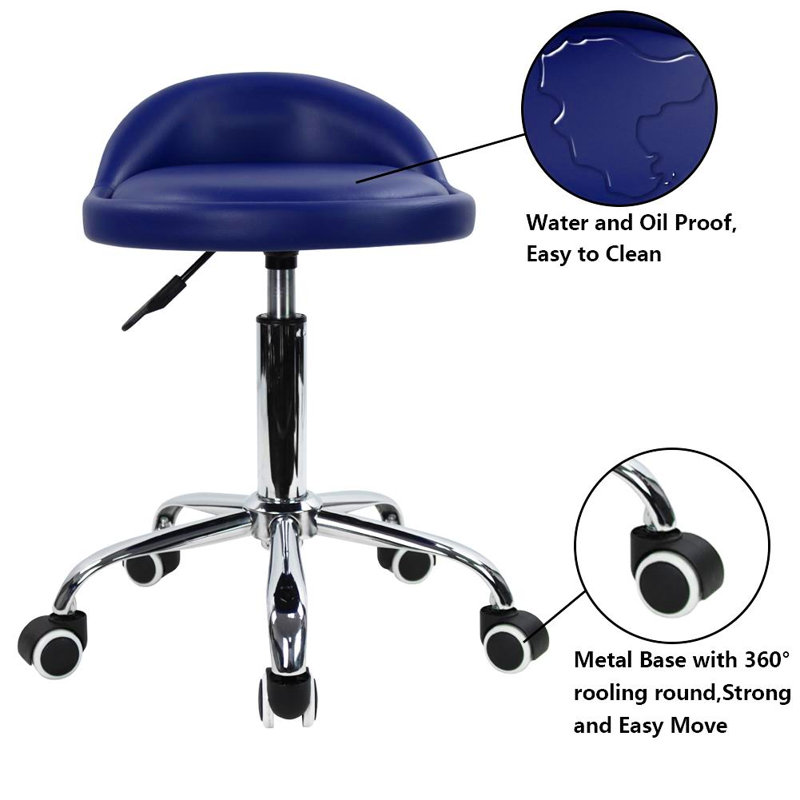 Backed Adjustable Height Ergonomic Lab Stool with Wheels, Blue