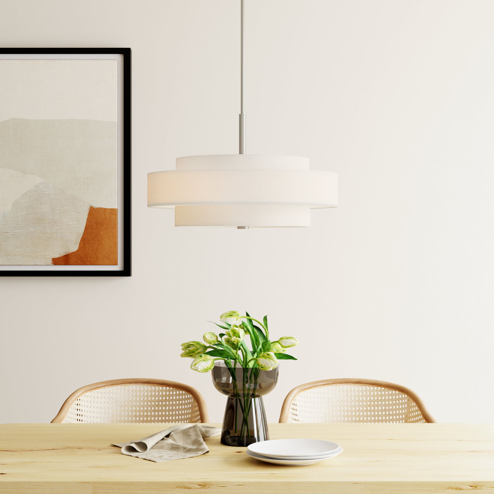 Flaire 5-Light Chandelier, Brushed Nickel, Off-White