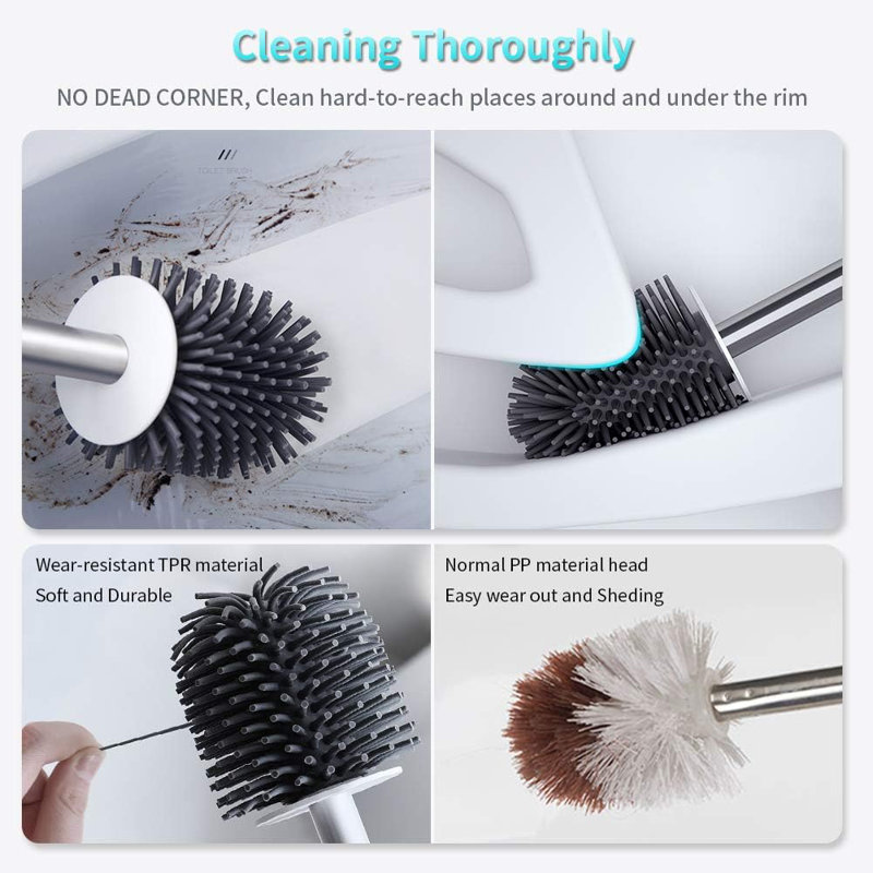 Silicone Toilet Bowl Cleaner Brush and Holder