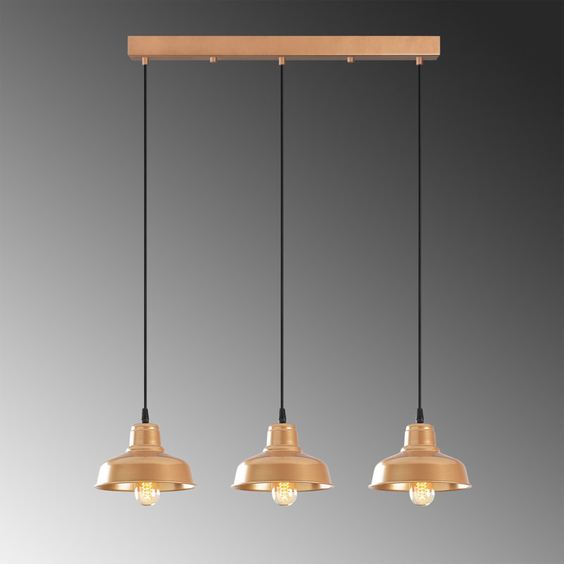 Luminaire suspendu en forme de dôme pour îlot de cuisine à 3 lumières Excalibur, Cuivre