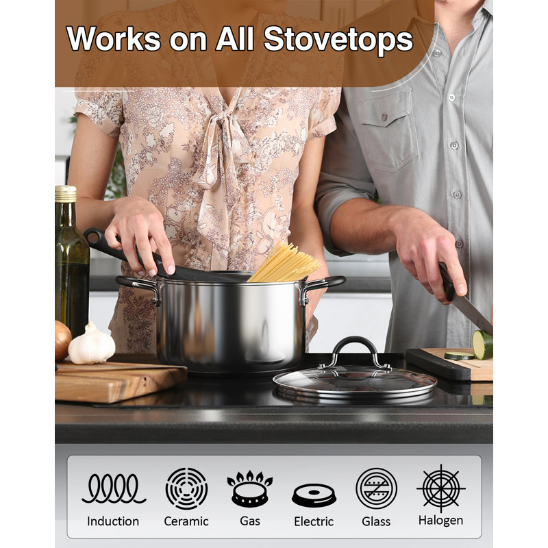 10-Piece Stainless Steel Cookware Set with Glass Lids
