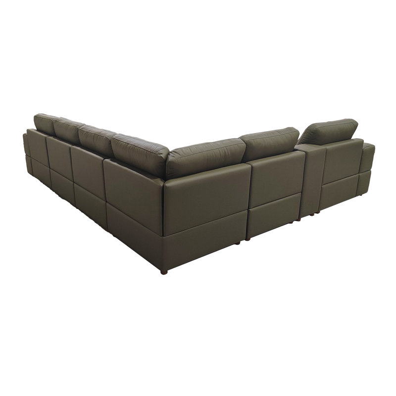 Canapé d'angle modulaire 293 cm (L) x 333 cm (P) x 84 cm (H) en cuir et PVC, 1 pièce, vert olive, montage facile