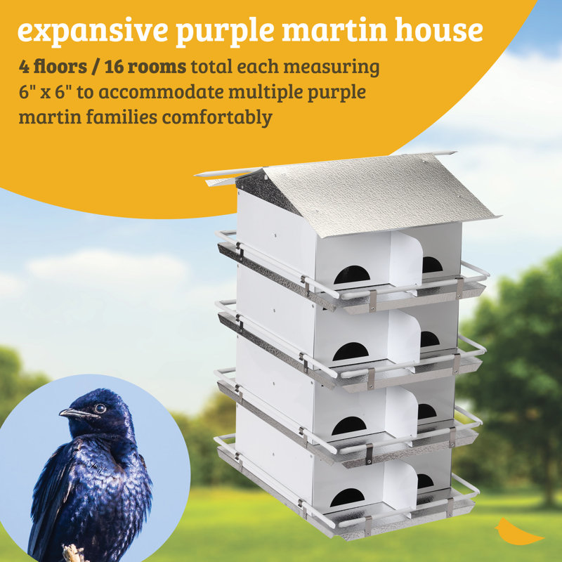 26" White and Silver Aluminum 4-Floor Purple Martin Bird House