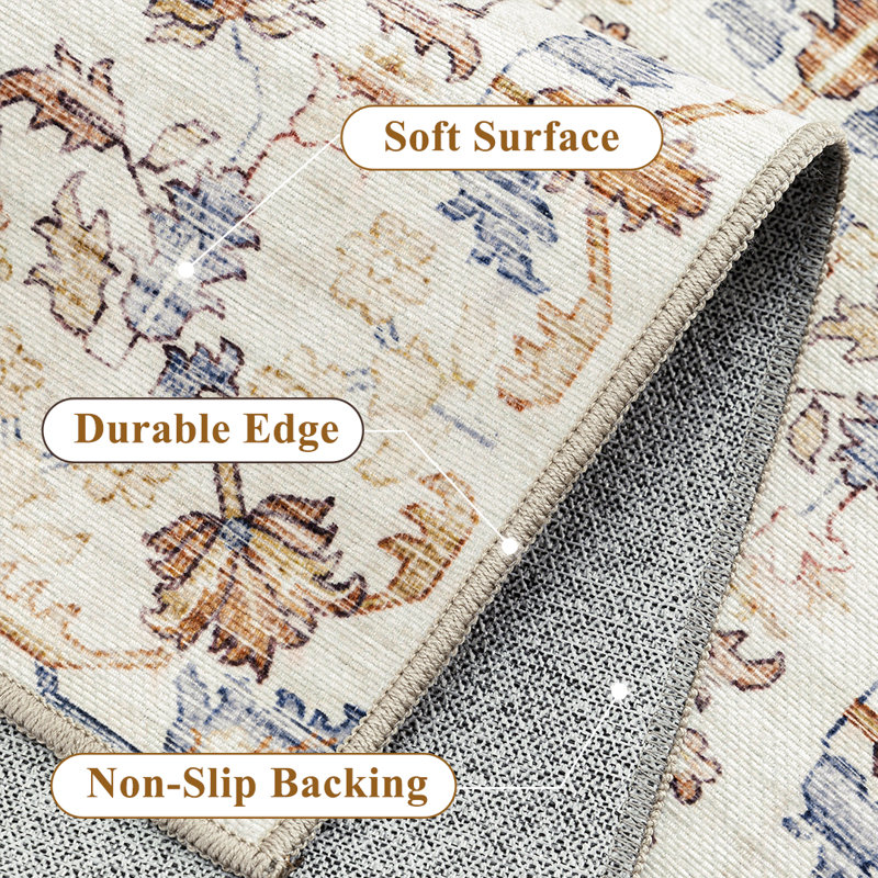 Cherry Machine Washable Oriental Area Rug for Living Room with Non-Slip Backing, Rectangle 9' x 12'