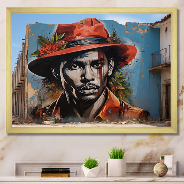 Cuban Man Street Art Framed On Canvas Print Red Barrel Studio Size: 24 H x 32 W x 1 D, Format: Wrapped Canvas