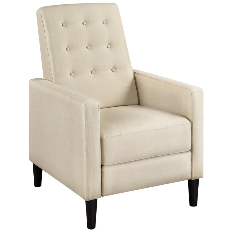 Adysyn Button Tufted Upholstered Manual Push-Back Recliner, Beige 100% Polyester