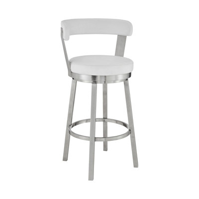 Tabouret de bar pivotant 30 po Bryant en acier inoxydable brossé et similicuir blanc