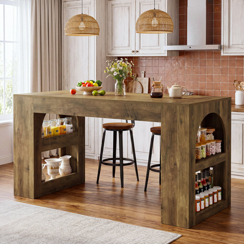 Îlot de cuisine de 63 po avec rangement, table pour îlot de cuisine avec grand comptoir