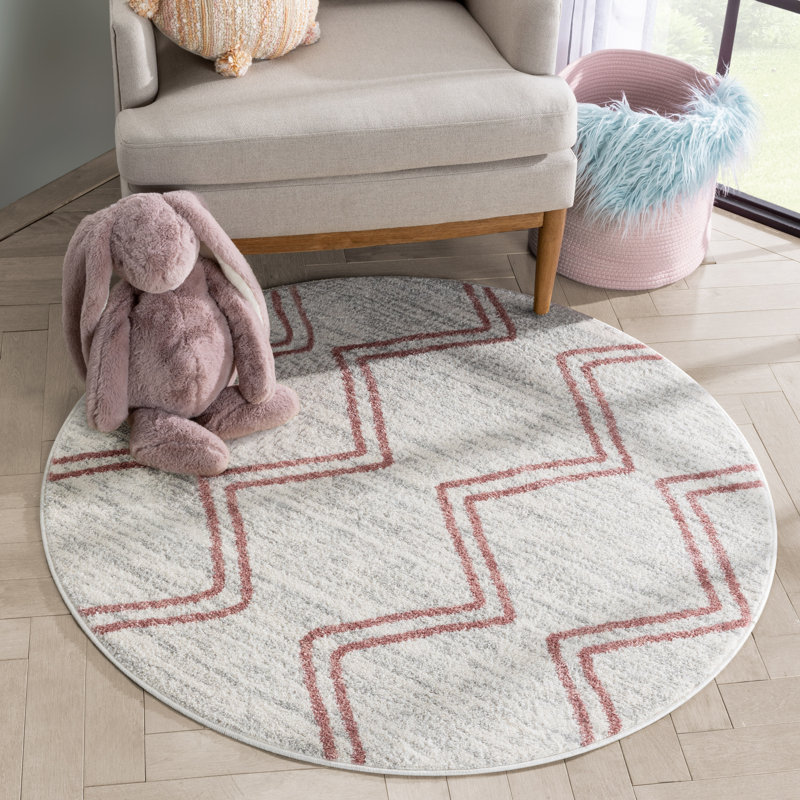 Tapis à rayures géométriques Anupuma - ivoire / rose, Rond 4 pi