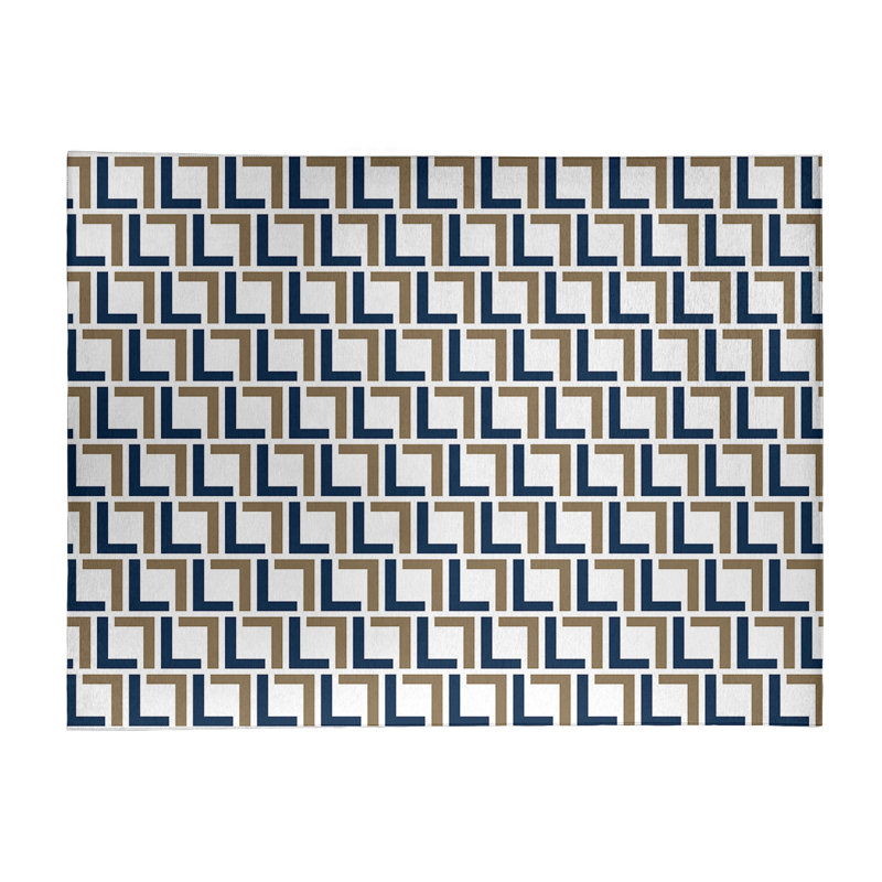 Tapis géométrique ivoire / bleu, Rectangle 8 pi x 10 pi