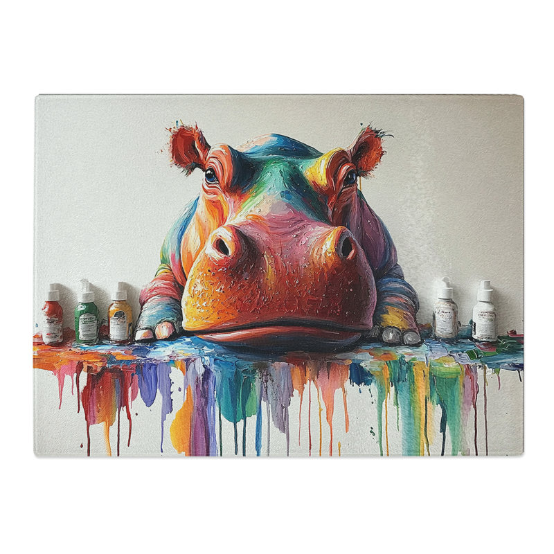 Painted Hippo Vol.1  Glass Chopping Board