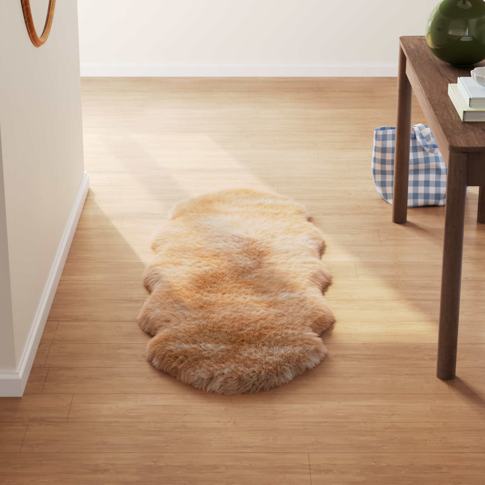 Pavlova Natural Beige Handmade Sheepskin Rug, Runner 2' x 8'5"