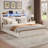Farmhouse Bed Frame King Size With Bookcase Headboard And 2 Drawers, Wooden Platform King Bed With Led Lights And Charging Station, Rustic Accent Headboard With Sliding Door, White