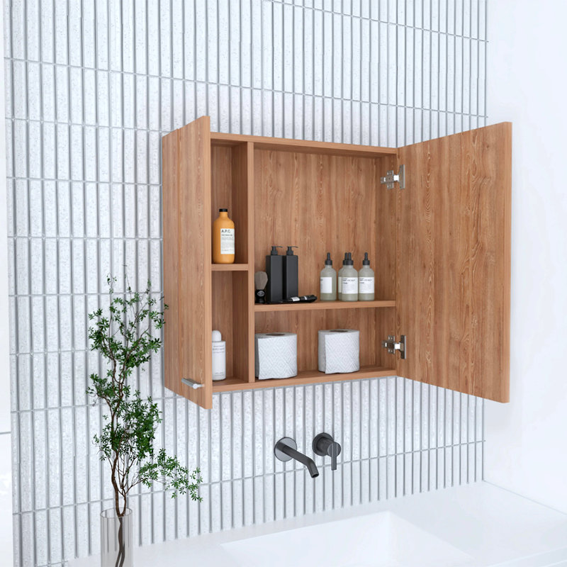 Armoire à pharmacie à 4 tablettes avec miroir, Beige
